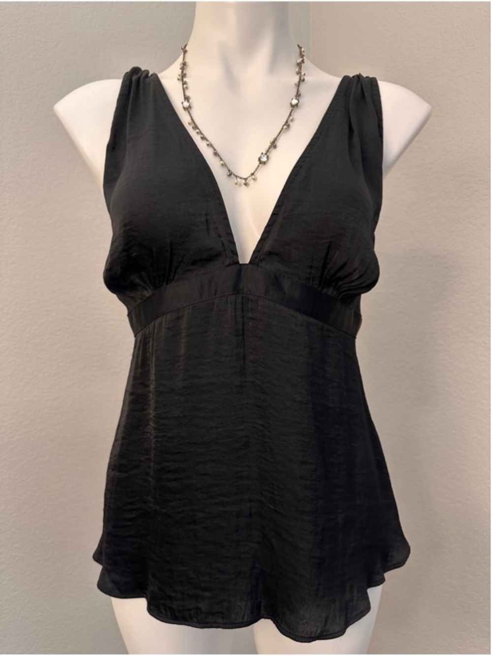Free People Black Plunging V-Neck Satin-Effect Camisole